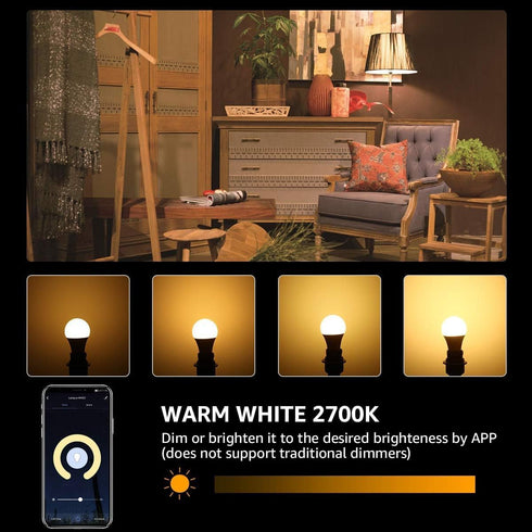Lighting EVER LED Smart Light Bulbs, Compatible with Alexa and Google Assistant, 60 Watt Equivalent, Dimmable with App (Not Support Traditional Di...