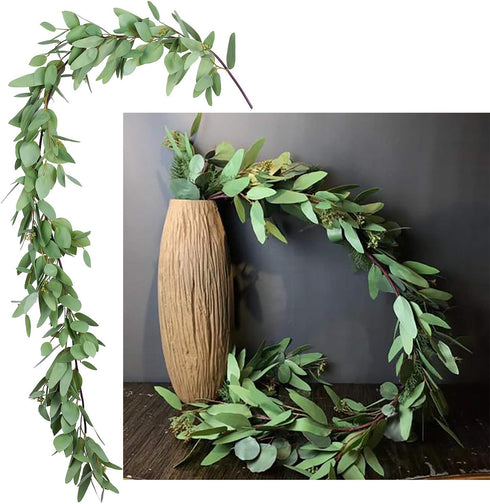 DearHouse 5.5ft Seeded Eucalyptus Garland, Artificial Vines Faux Eucalyptus Leaves Table Garland Artificial Greenery Wedding Backdrop Arch Wall De...