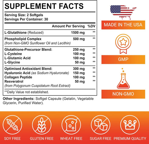 2550mg Liposomal Glutathione Softgel, High Absorption - Glutathione Supplement, Made in USA, Master Antioxidant for Aging Defense, Immune System, ...