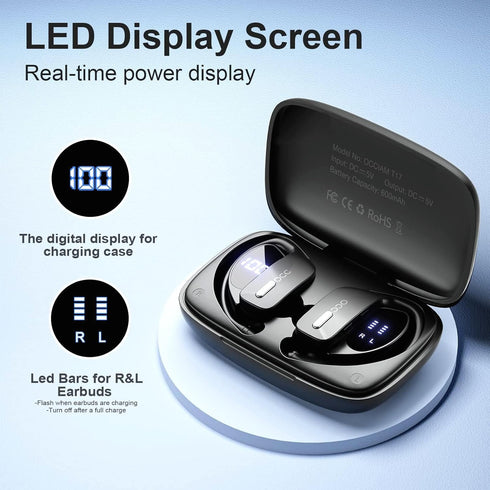 occiam Wireless Earbuds Bluetooth Headphones 48H Play Back Earphones in Ear Waterproof with Microphone LED Display for Sports Running Workout Blac...