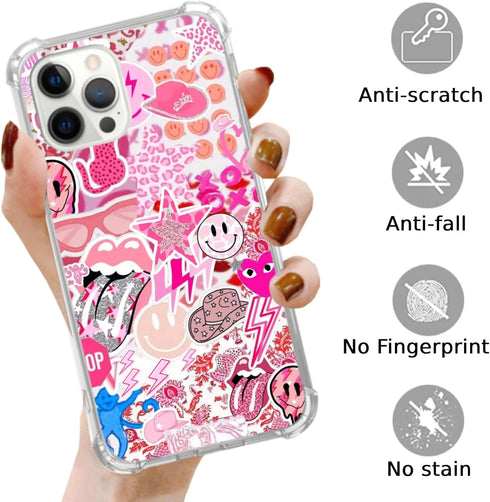 Hippie Pink Aesthetic Case Compatible with iPhone 14 Pro Max, Vintage Pink Smile Face Collage Case for iPhone 14 Pro Max, Cool Trendy TPU Bumper C...