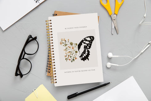Inspirational Notebooks, Inspirational Motivational Encouraging Gifts for Women, Be Patient With Yourself Floral Butterfly Spiral Notebook 5.5x8.3...