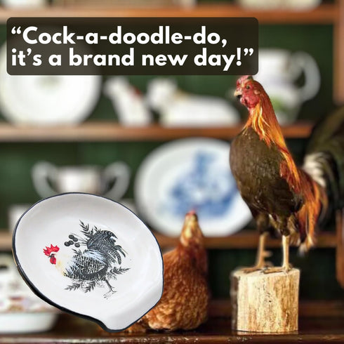 Rooster Spoon Rest - Farmhouse Rooster Kitchen Decor, 5'' Ceramic Large Spoon Rest for Stove Top, Cooking Utensil Holder Spoon Holder Red Black Ru...
