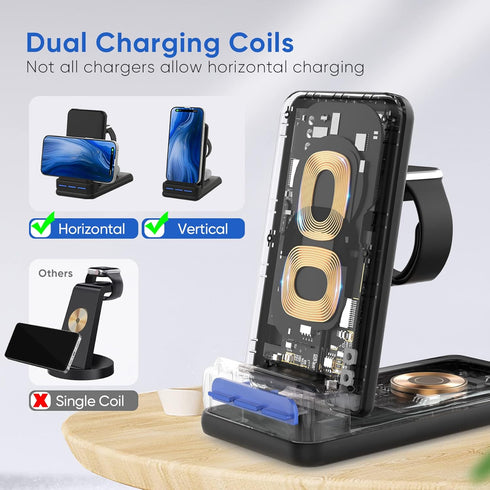 DNTGVUP Wireless Charger for Multiple Devices: 3 in 1 Fast Portable Charging Station for iPhone/for iWatch/for AirPods - Foldable Travel Friendly ...