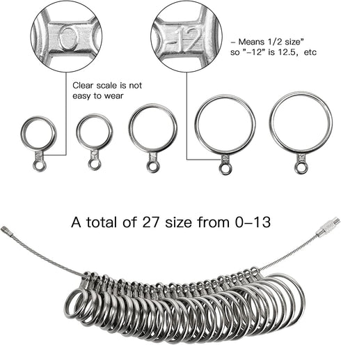 Ring Sizer Measuring Tools Plastic Ring Mandrel Ring Sizer Belt Metal Ring Gauge with Rubber Hammer for Measure Finger Rings Size Tools...