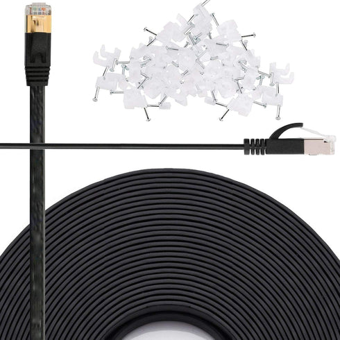 Cat 6 Ethernet Cable 25 FT Flat Internet Network Cables with Cable Clips Short Cat6 Ethernet Patch Cable with Snagless Rj45 Connectors Black Compu...