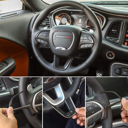 CheroCar Steering Wheel Interior Decoration Trim Kits Panel Cover for 2014-2021 Jeep Grand Cherokee, for 2015-2021 Dodge Challenger/Charger, for 2...
