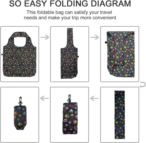 HOLYLUCK Reusable Grocery Bags,Heavy Duty Foldable Shopping Tote Bag (Standard, 3 Dog Paw Prints)...