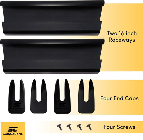 Cable Management Trays - 2-Pack 16-Inch Raceway Channels - Cord Holder Kit for Under Desk, Office, and Kitchen Use by Simple Cord (Black)...