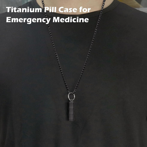 Titanium Small Pill Box Titanium Pill Case Necklace Nitro Mini Waterproof Keychain Pill Holder Lightweight Charming Pendant Necklace Pill Containe...