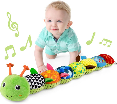 Baby Toys Musical Caterpillar,Infant Stuffed Animal Toys with Crinkle and Rattles,Soft Sensory Toys with Textures for Tummy Time Newborn Boys Girl...