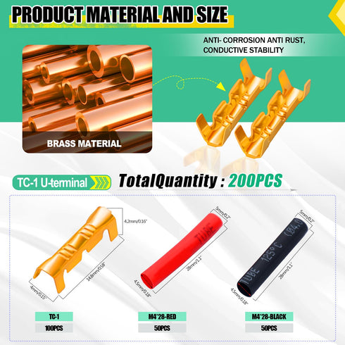 Twidec/200PCS U Shape Copper Wire Crimp Terminal 0.5-1.5mm Non-Insulated Cable Wire Spade Butt Connector for Electrical Wiring Car Audio Speaker G...