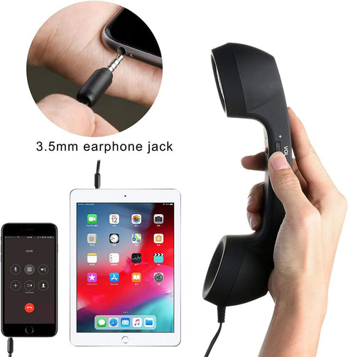 Retro 3.5mm Telephone Handset Cell Phone Receiver Mic Microphone Speaker for iPhone iPad Mobile Phones Cellphone Smartphone (Black)...