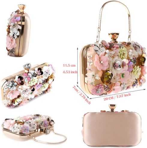 Women Clutches Flower Evening Handbag Chain Strap Shoulder Bag handbag Wedding bag purse...