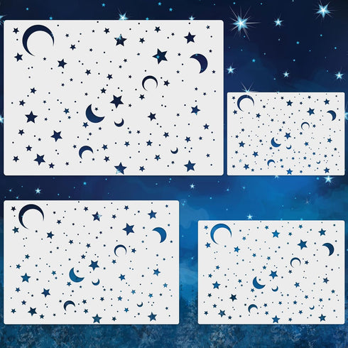 4 Pack Star Stencil 4 Sizes Star Shaped Painting Template Reusable Plastic Twinkle Starburst Painting Stencils for Wall Wood Canvas Fabric, Use fo...