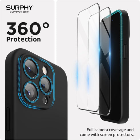SURPHY Designed for iPhone 15 Pro Case Compatible with MagSafe (6.1 inch 2023), with 2 Pack Screen Protector, Liquid Silicone Phone Case (Camera P...