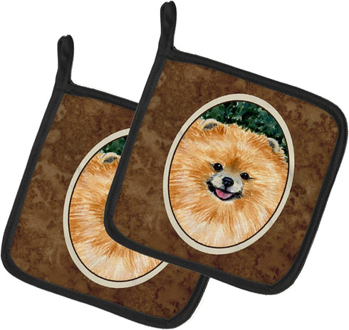 Caroline's Treasures SS8725PTHD Pomeranian Pair of Pot Holders Kitchen Heat Resistant Pot Holders Sets Oven Hot Pads for Cooking Baking BBQ, 7 1/2...