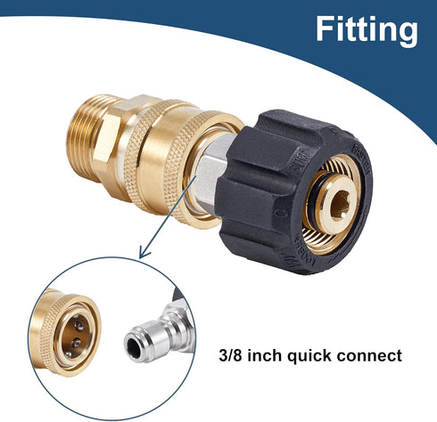 Pressure Washer Quick Connect Fittings, M22 14mm to 3/8 Inch Hose Adapter, 4 Pieces...