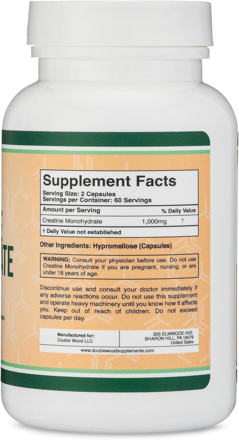 Creatine Pills 1,000mg Per Serving (120 Creatine Capsules) Micronized Creatine Monohydrate Powder with No Fillers, Vegan Safe, Non-GMO, Gluten Fre...