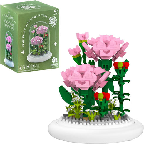 MJDDJA Mini Flower Bouquets Building Blocks,Easter Basket Stuffers,Mini Building Blocks Sets,Forever Carnations Decorated Flower with Dust Cover,M...