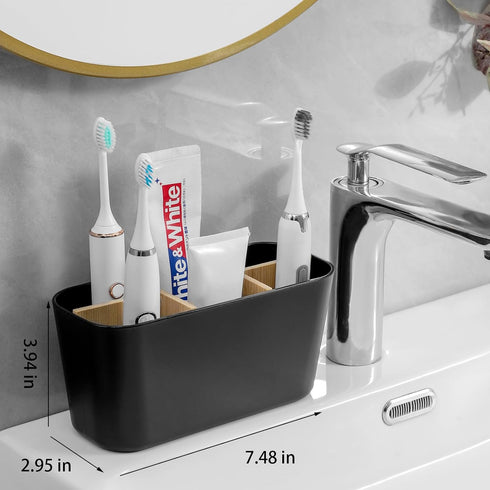 Toothbrush Holders for Bathrooms, Bamboo Tooth Brush Holder with 5 Slots Bathroom Vanity Organizer Countertop for Electric Toothbrushes, Toothpast...