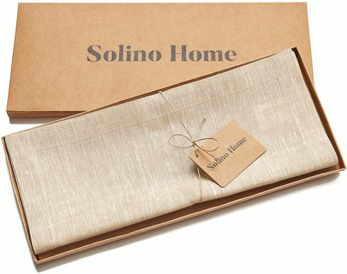 Solino Home Linen Short Table Runner 48 Inches - Athena, 100% Pure Linen Champagne Beige Table Runner 14 x 48 Inch Ideal for Dresser and Coffee Ta...