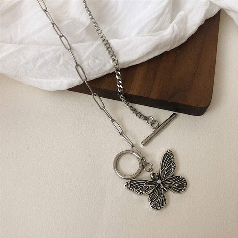 FXmimior Dainty Simple Boho Steel Chain Necklace Choker Silver Butterfly Pendant Necklaces Chain Jewelry for Women and Girls...