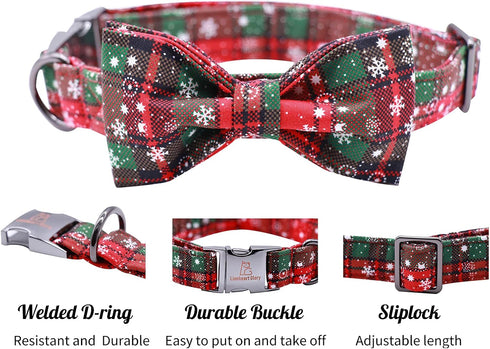 Lionheart glory Christmas Plaid Dog Collar Adjustable Soft Dog Collar with Bowtie, Pet Gift Dog Collars Bow for Small Medium Large Dogs...
