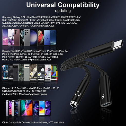 USB C to 3.5mm Headphone and Charger Adapter for Samsung Galaxy A55 A35 S24 S23 Ultra A15 A54 S22 S21, 2 in 1 USB Type C to Aux Audio Jack Adapter...