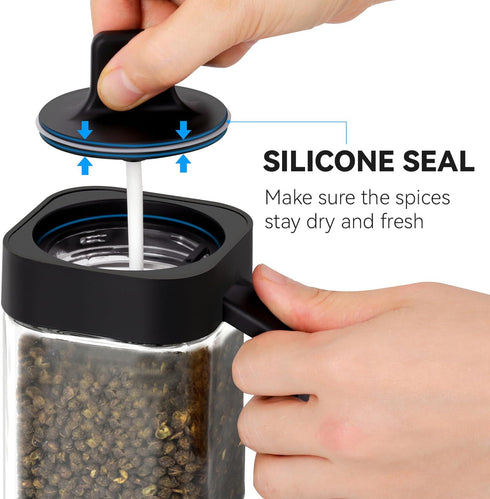 Salt and Sugar Container Set, 3Pcs Spice Jars with Spoon | 13.5oz Condiment Jar Spice Container for Salad, Coffee Bar Kitchen Countertop - Black...