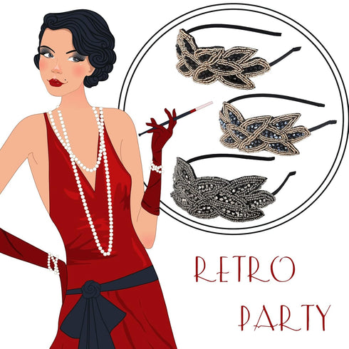 Tatuo 3 Pieces 1920s Flapper Headbands for Women 20s Vintage Headpiece Rhinestone Beaded Leaf Hairband Hair Accessory...