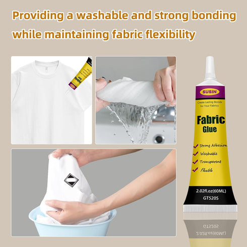 Clear Fabric Glue for Clothing Permanent - 2Packs Washable Cloth Glue for Fabric...
