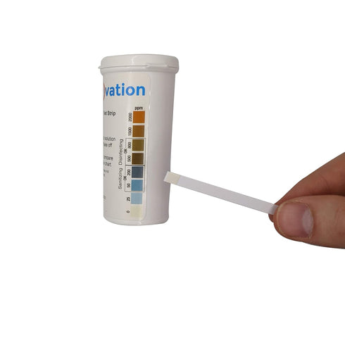 100 PK Plastic Active Chlorine Bleach Test Strip, High Level Up to 2000ppm for Sanitizers and Disinfectants Designed for DAYCARES & Senior Homes...