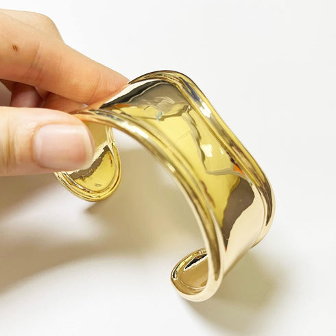 COLORFUL BLING Punk Twisted Gold Silver Open Wide Cuff Bracelet for Women Irregular Wave Chunky Cuff Bangle Armband Statement Party Jewelry...