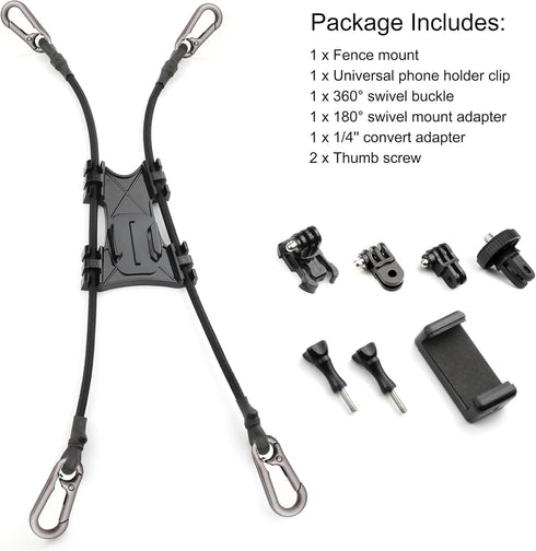 10-in-1 Gopro Fence Mount Upgraded Hook Chain Link for Hero 12 11 10 9 8 Max Session/Insta360/Action Digital Cameras/Smartphones-Ideal Backstop fo...