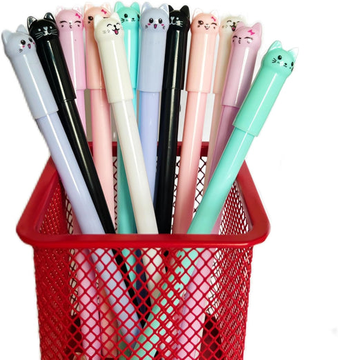 Cat Pens, 12pcs Cute Cat Style Gel Pens with 0.5mm Black Ink, Fun Gifts for Kids, School, Office...