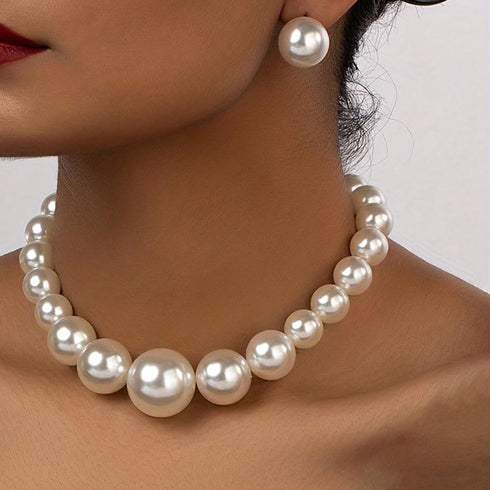 Chunky Pearl Necklace Stackable Layered Pearl Choker Necklace Large Pearl Choker Necklace Pearl Statement Necklace Faux Pearls Beaded Necklaces Br...