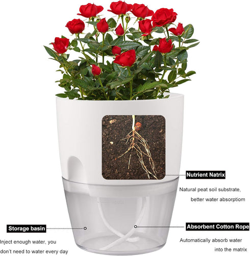 Plant and Flower Pot Set, 5 Pack 6/4.1/3.2 Inch Self Watering Pots for Indoor Plants Wicking Pots, Modern Decorative Planter Pot for House Plants,...