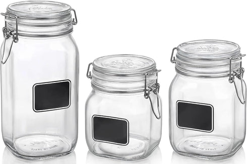 Bormioli Rocco Fido Square Clear Jar with Chalkboard, 33-3/4-Ounce...