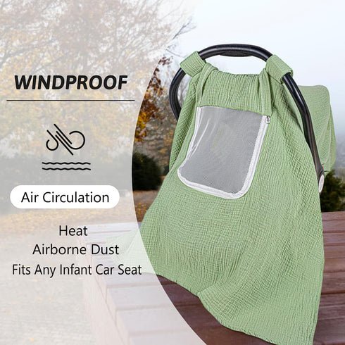 Car Seat Cover Baby, 100% Muslin Baby Car Seat Cover, 3 in 1 Carseat Sover, Carseat Cover for Baby Easy to Get in & Out...