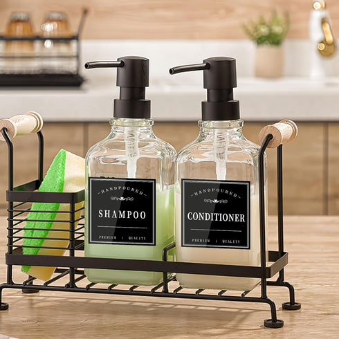 12PCS Bathroom Labels for Soap Dispenser, Removable Bathroom Organization Labels, Waterproof Bottle Labels for Shampoo Conditioner Body Wash (Blac...