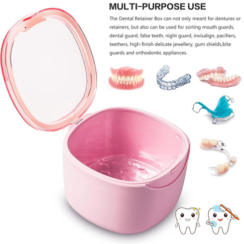 Denture Bath Case, Retainer Cleaning Box, No-Leak Denture Case, Mouth Guard, Night Guard and Retainer (pink)...