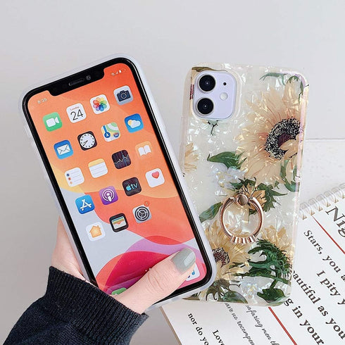 Qokey Compatible with iPhone 11 Pro Max Case 6.5 inch,Flower Design Cute Clear for Men Women Girls with 360 Degree Rotating Ring Kickstand Soft TP...