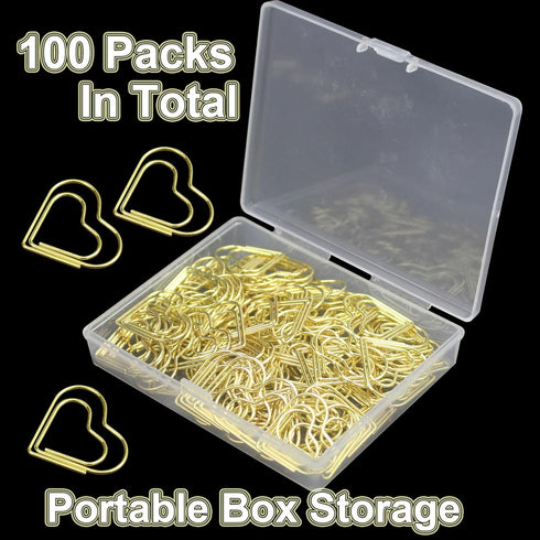 100 Pieces Gold Heart Paper Clips Cute Paper Clips Metal Journaling Paper Clamps Office Paperclips with Clear Plastic Box Paper Document Note Sort...