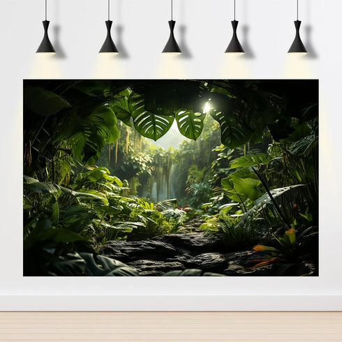 Aquarium Background Lush Tropical Leaves Terrarium Background Morning Sunlight Tropical Rainforest Green Plants Rocks Reptile Habitat Backdrop Fis...