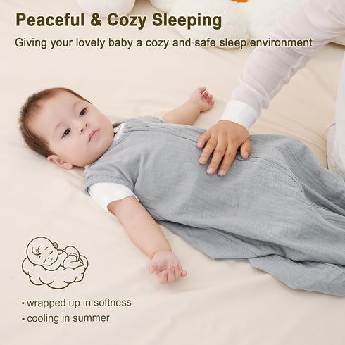 PHF 100% Muslin Cotton Baby Sleep Sacks, 0-6 Months Sleep Sack with 2-Way Zipper, 2 Pack Cooling Unisex 0.5 TOG Breathable Small Size Sleeveless B...
