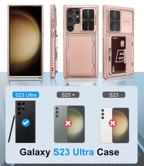 for Samsung Galaxy S23 Ultra Case with Card Holder (4-5 Cards) & Slide Lens Cover & Kickstand, Rugged Anti-Drop Wallet Phone Case Cover Compatible...
