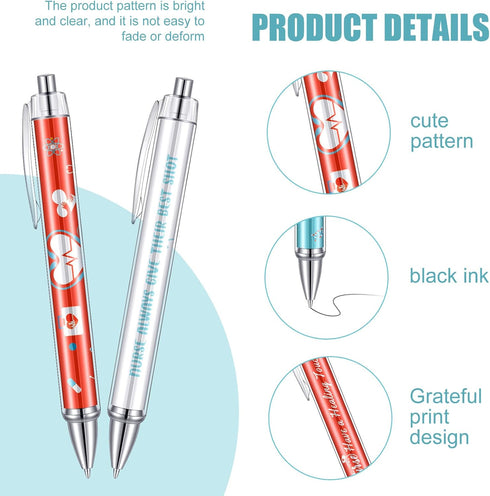 Nurse Ballpoint Pens Set 6 Designs Cute Nurse Pens 1.0 mm Black Ink Rotating Message Ballpoint Pens Funny Appreciation Gift Pens for Nurse Week Me...
