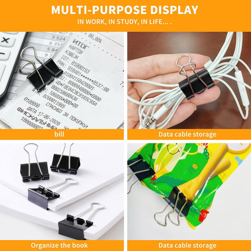 Medium Binder Clips, 48 Pack, 1-1/4 Inch, 1.25 Inch, Standard 32mm, Black, Medium Clips, Fold Clamp, Medium Binder Paper Clips, Medium Size, Offic...