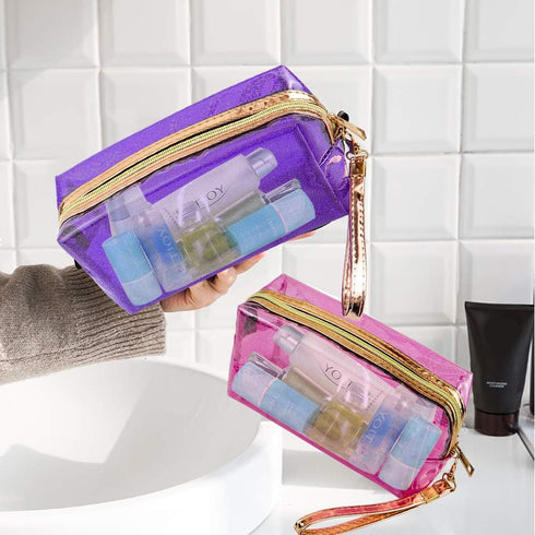 Meetory 5 Pack Waterproof Cosmetic Bag Portable Translucent Makeup Bag Zippered Travel Toiletry Pouch for Vacation, Bathroom, Organizing...